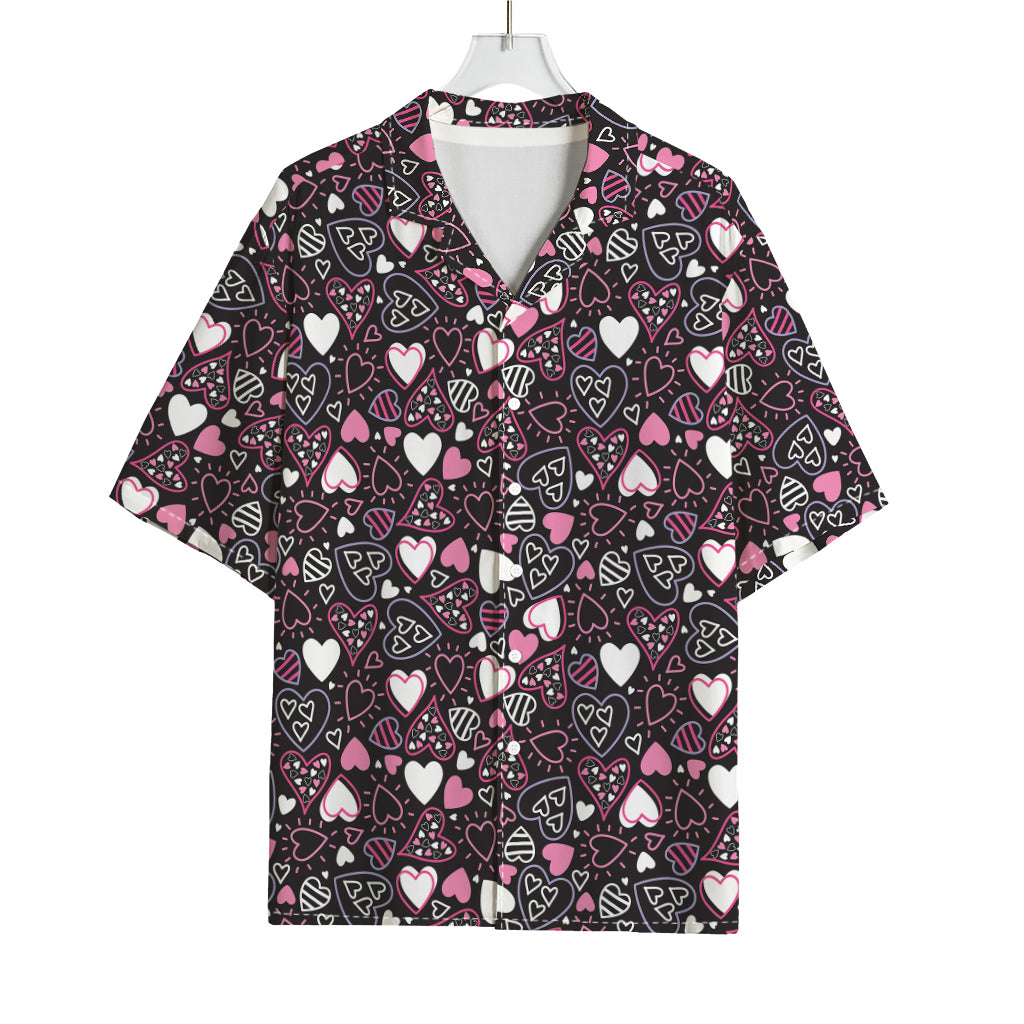 Cute Girly Heart Pattern Print Rayon Hawaiian Shirt