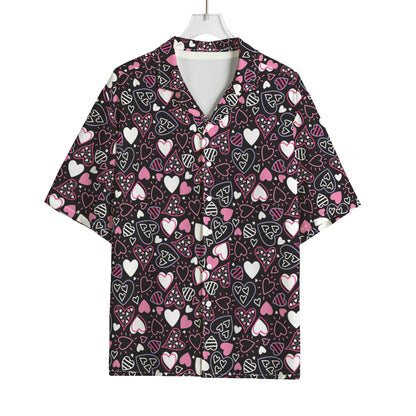 Cute Girly Heart Pattern Print Rayon Hawaiian Shirt