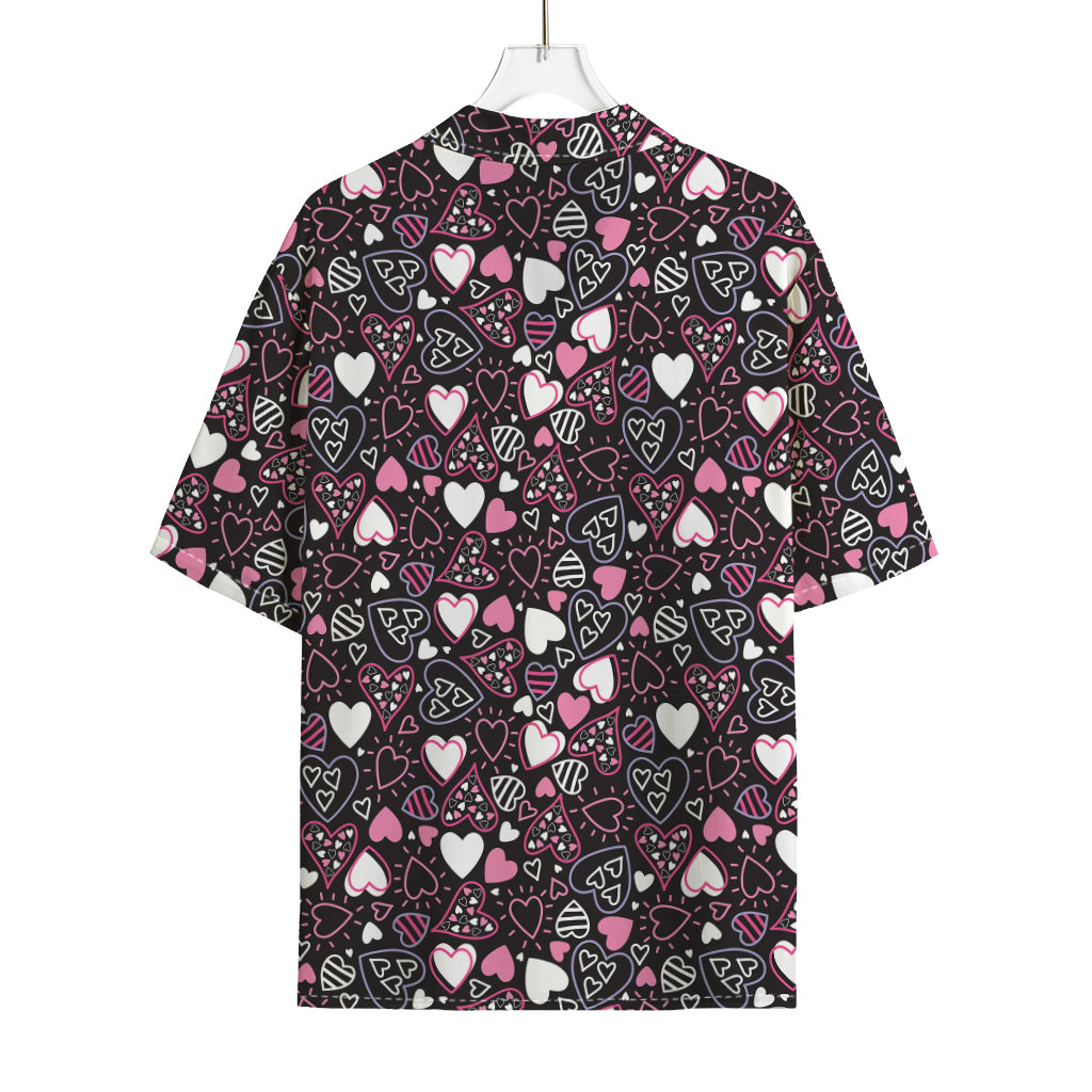 Cute Girly Heart Pattern Print Rayon Hawaiian Shirt