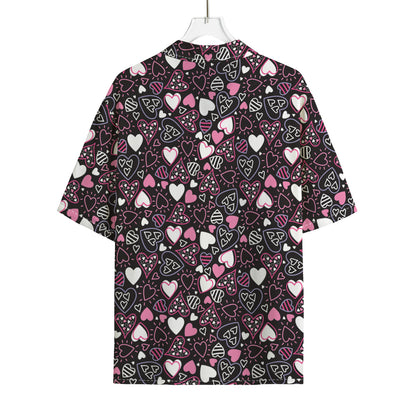 Cute Girly Heart Pattern Print Rayon Hawaiian Shirt