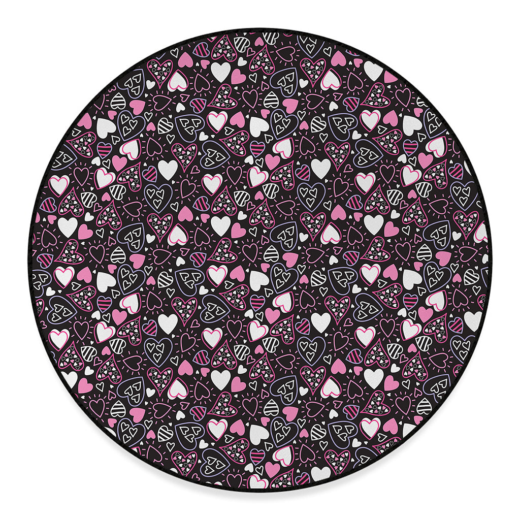 Cute Girly Heart Pattern Print Round Floor Mat