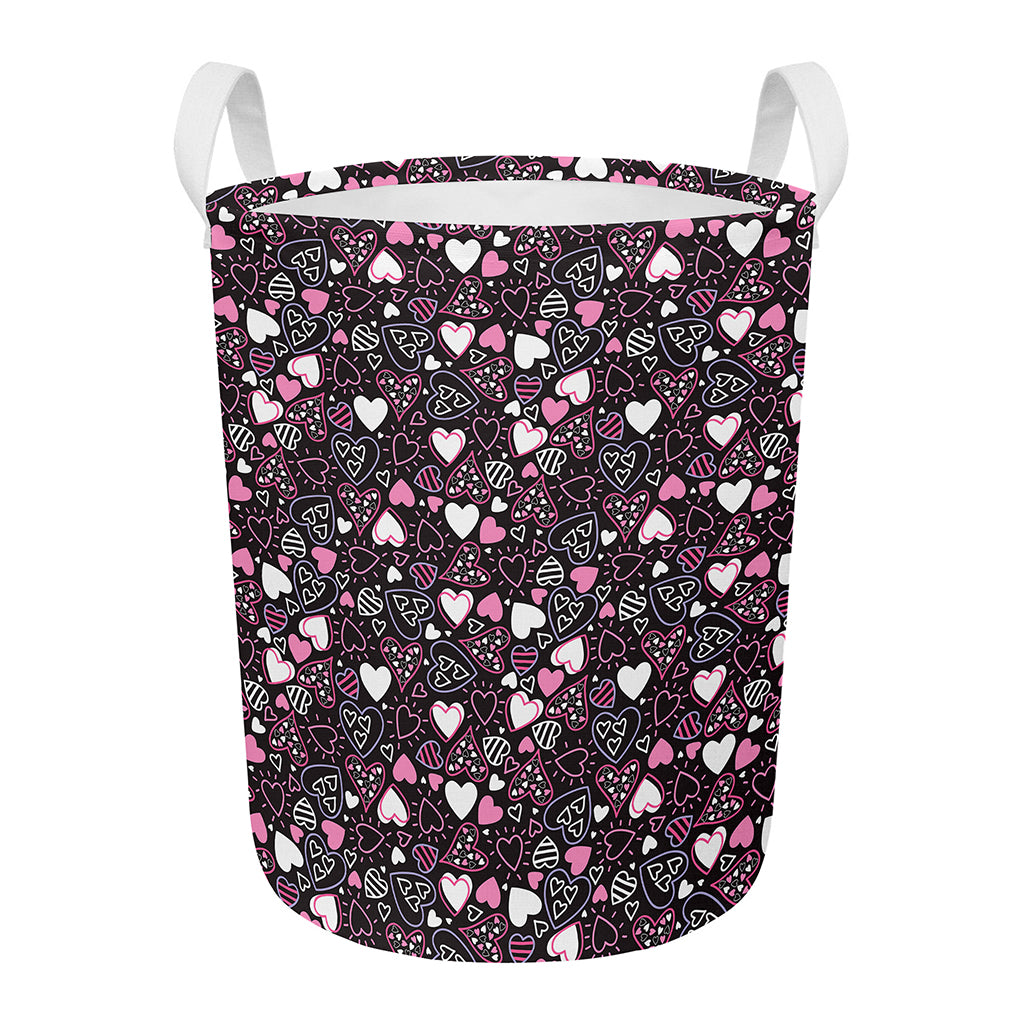 Cute Girly Heart Pattern Print Round Laundry Basket