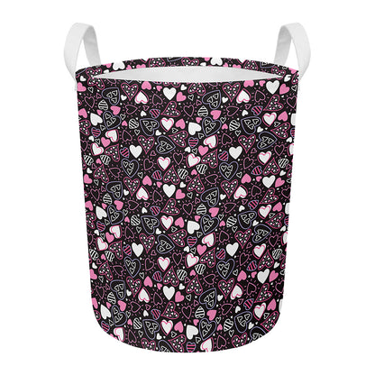 Cute Girly Heart Pattern Print Round Laundry Basket