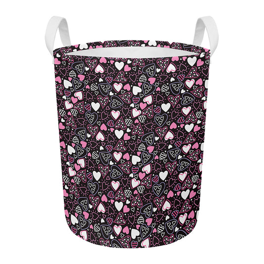 Cute Girly Heart Pattern Print Round Laundry Basket