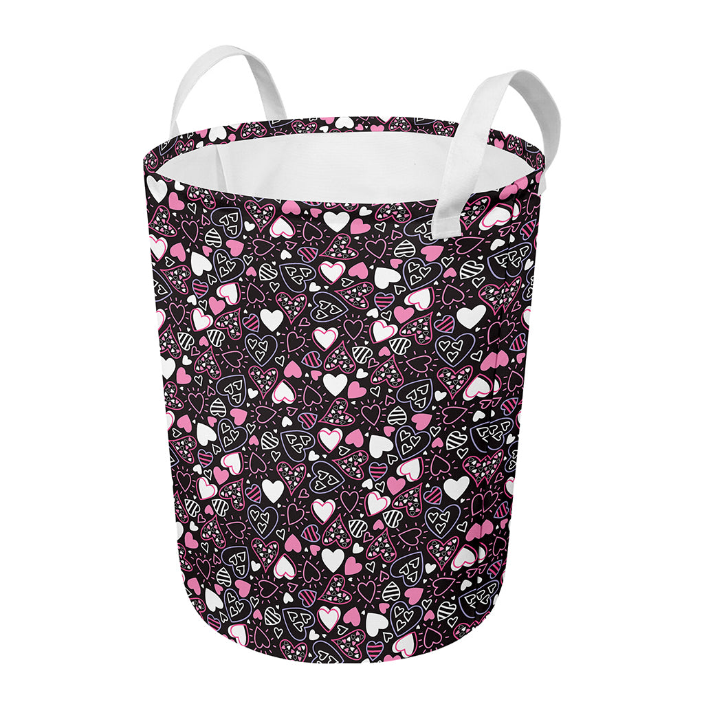 Cute Girly Heart Pattern Print Round Laundry Basket