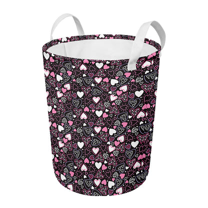 Cute Girly Heart Pattern Print Round Laundry Basket