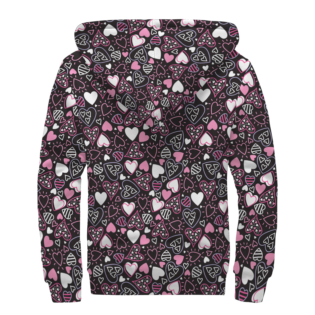 Cute Girly Heart Pattern Print Sherpa Lined Zip Up Hoodie