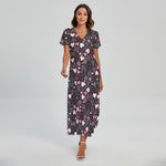 Cute Girly Heart Pattern Print Short Sleeve Maxi Dress