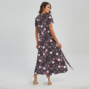 Cute Girly Heart Pattern Print Short Sleeve Maxi Dress