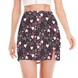 Cute Girly Heart Pattern Print Side Slit Mini Skirt