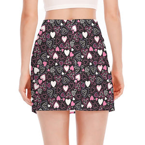 Cute Girly Heart Pattern Print Side Slit Mini Skirt