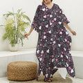 Cute Girly Heart Pattern Print Silk V-Neck Kaftan Dress