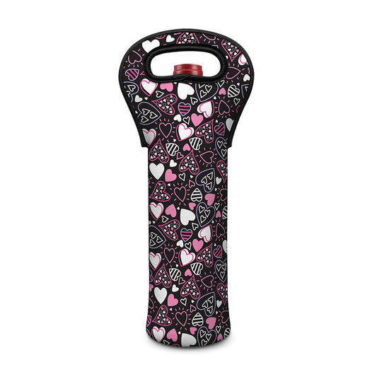 Cute Girly Heart Pattern Print Single Neoprene Wine Tote