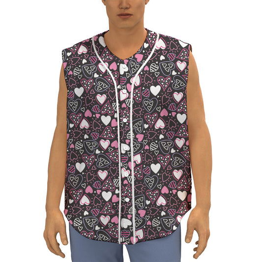 Cute Girly Heart Pattern Print Sleeveless Baseball Jersey