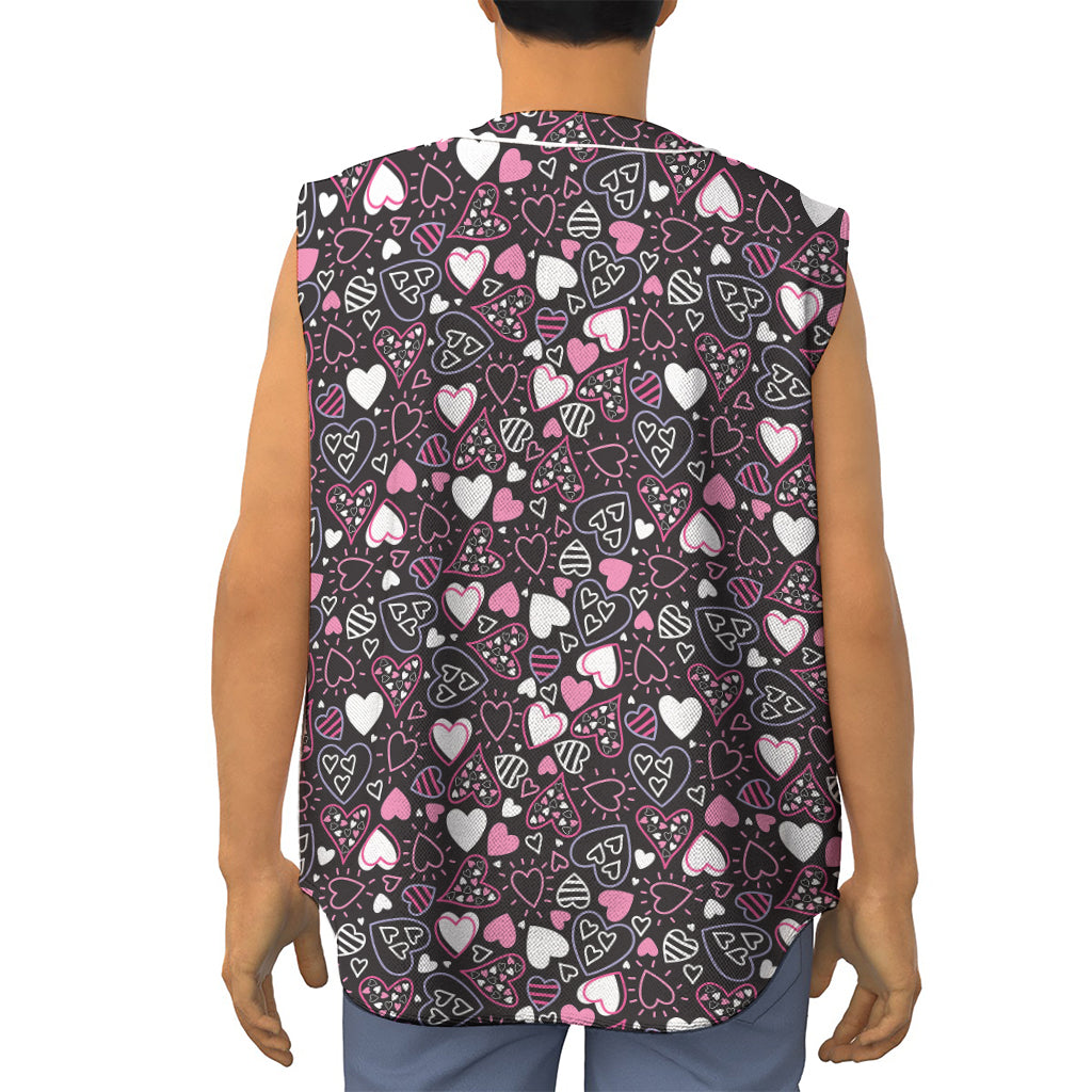 Cute Girly Heart Pattern Print Sleeveless Baseball Jersey