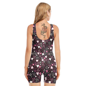 Cute Girly Heart Pattern Print Sleeveless One Piece Swimsuit