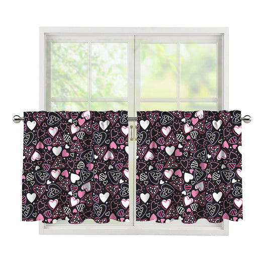 Cute Girly Heart Pattern Print Tier Curtains