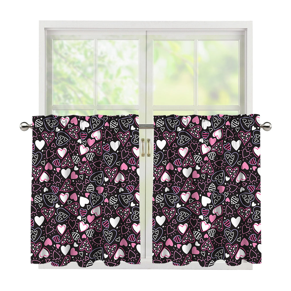 Cute Girly Heart Pattern Print Tier Curtains