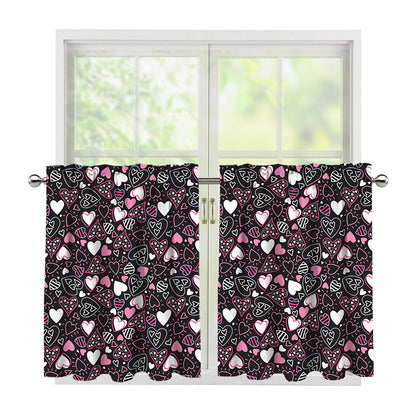 Cute Girly Heart Pattern Print Tier Curtains