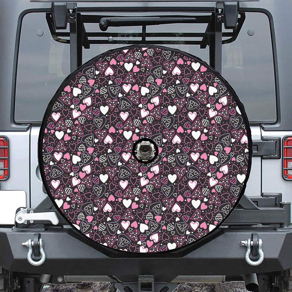 Cute Girly Heart Pattern Print Tire Cover With Camera Hole