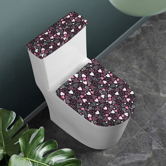 Cute Girly Heart Pattern Print Toilet Lid And Tank Cover Set