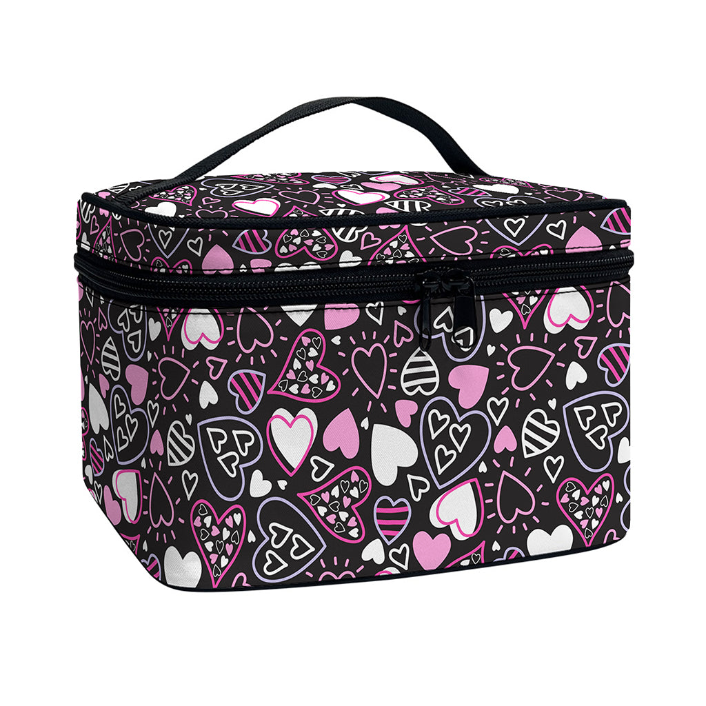 Cute Girly Heart Pattern Print Travel Makeup Bag