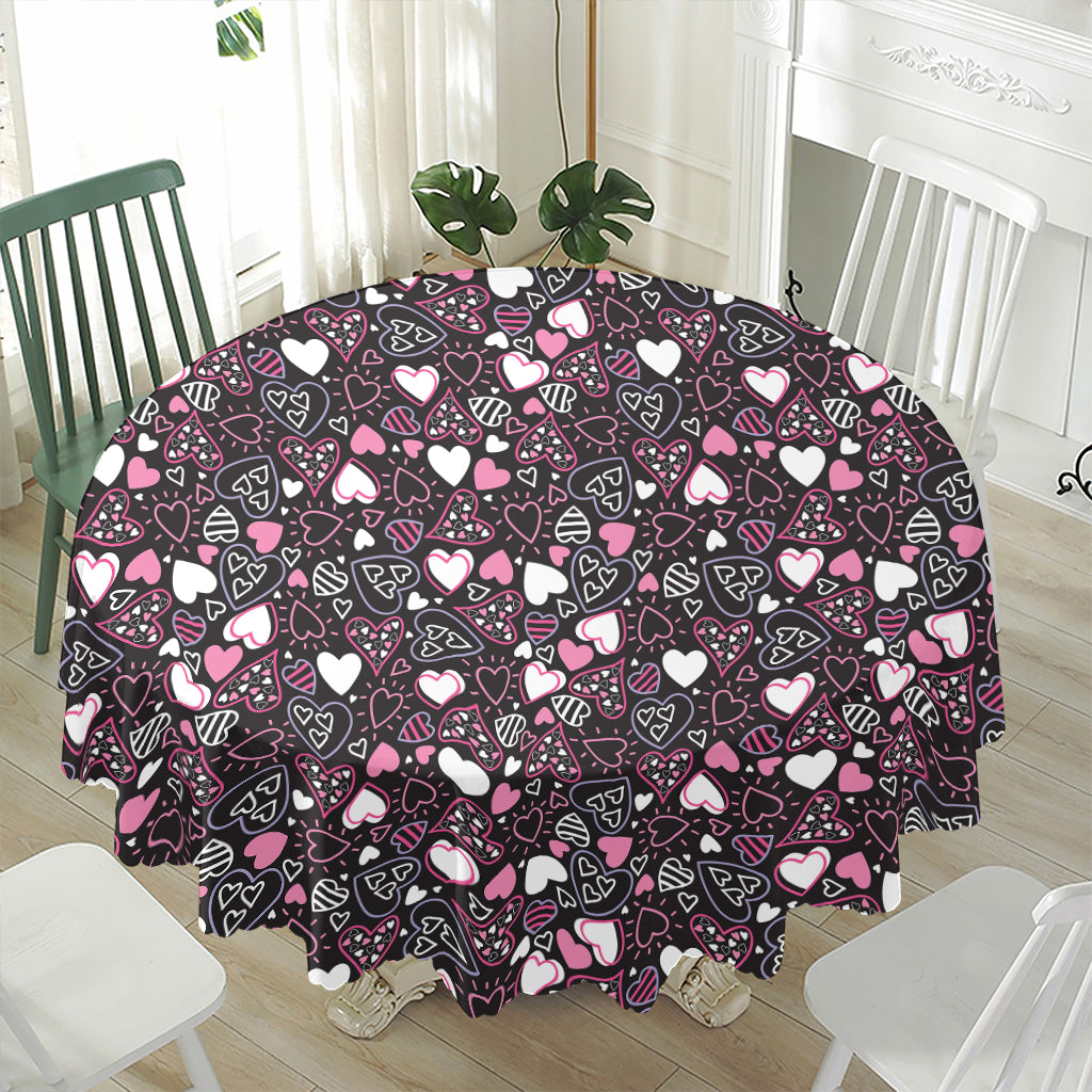 Cute Girly Heart Pattern Print Waterproof Round Tablecloth