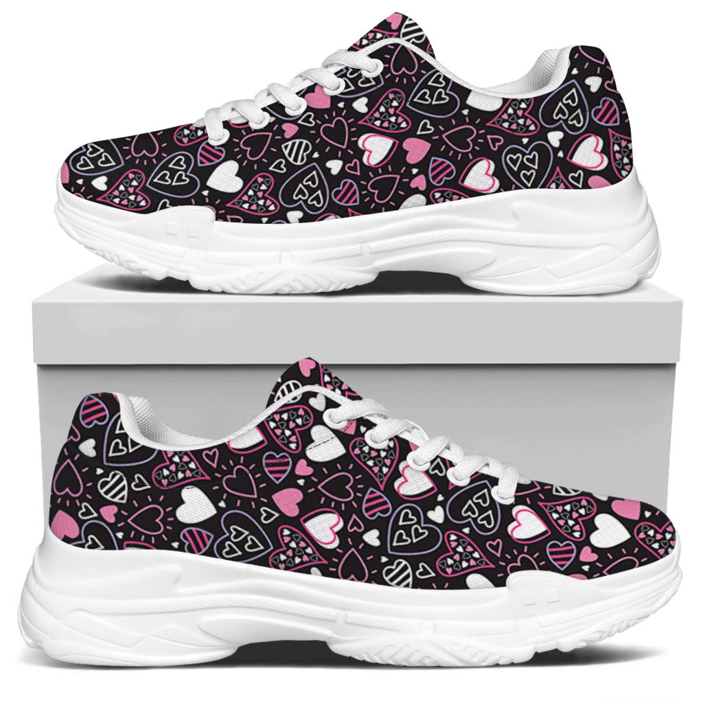 Cute Girly Heart Pattern Print White Chunky Shoes