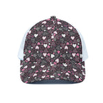 Cute Girly Heart Pattern Print White Mesh Trucker Cap