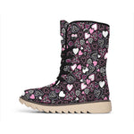 Cute Girly Heart Pattern Print Winter Boots