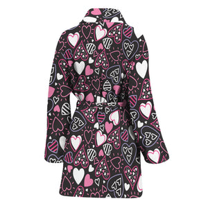 Cute Girly Heart Pattern Print Women's Bathrobe