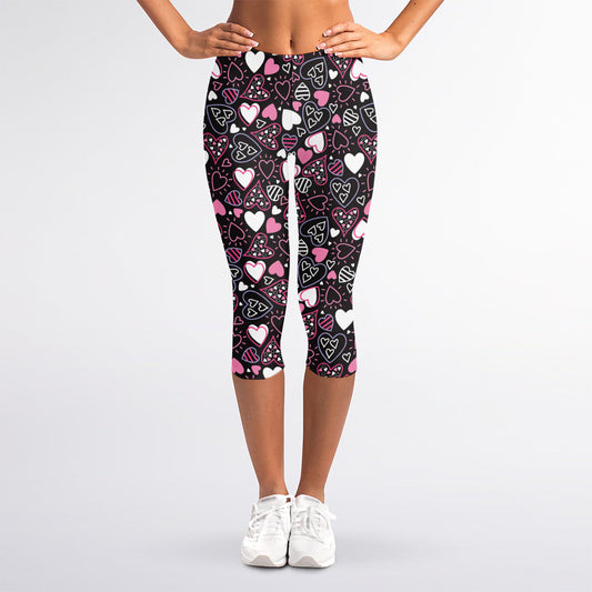 Cute Girly Heart Pattern Print Women's Capri Leggings