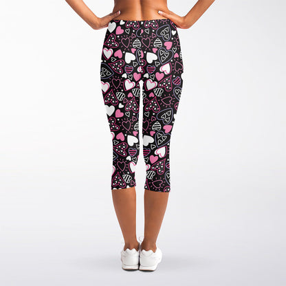 Cute Girly Heart Pattern Print Women's Capri Leggings