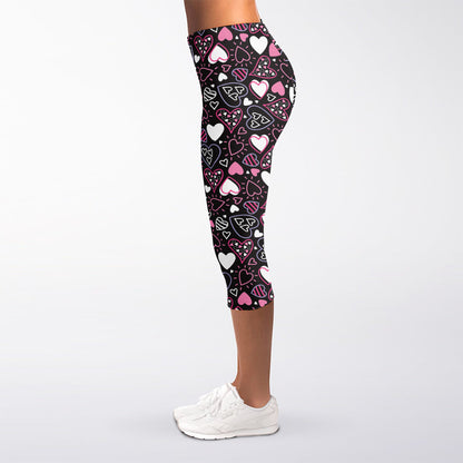 Cute Girly Heart Pattern Print Women's Capri Leggings