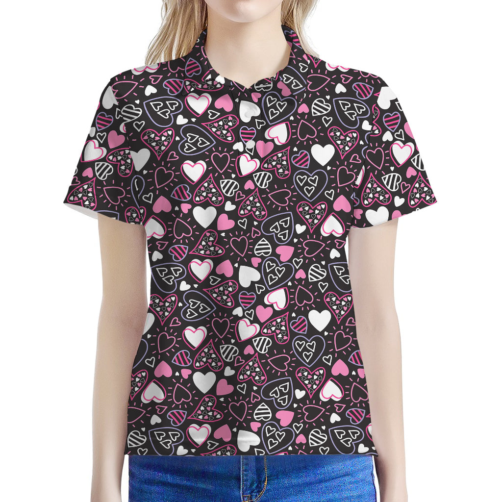 Cute Girly Heart Pattern Print Women's Polo Shirt