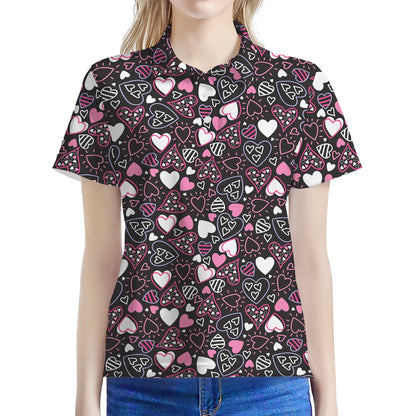 Cute Girly Heart Pattern Print Women's Polo Shirt