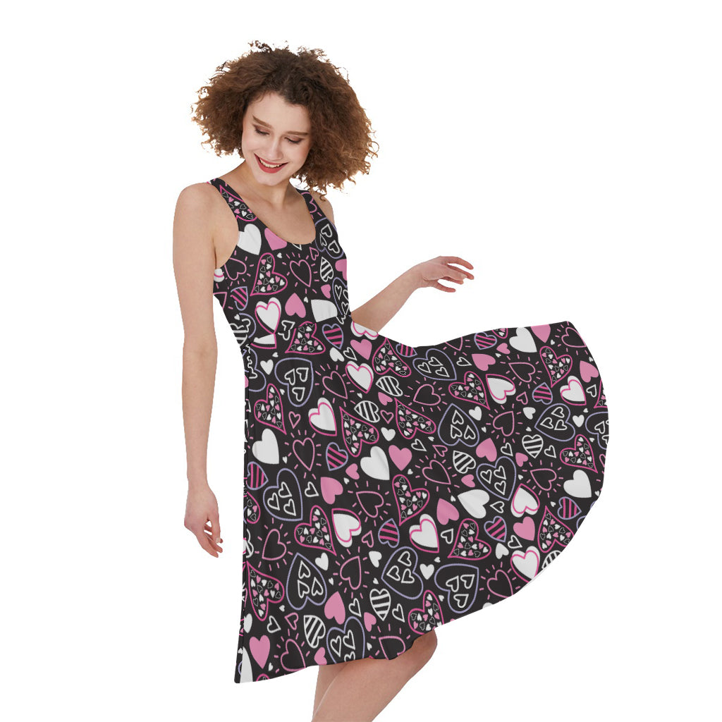 Cute Girly Heart Pattern Print Women's Sleeveless Dress