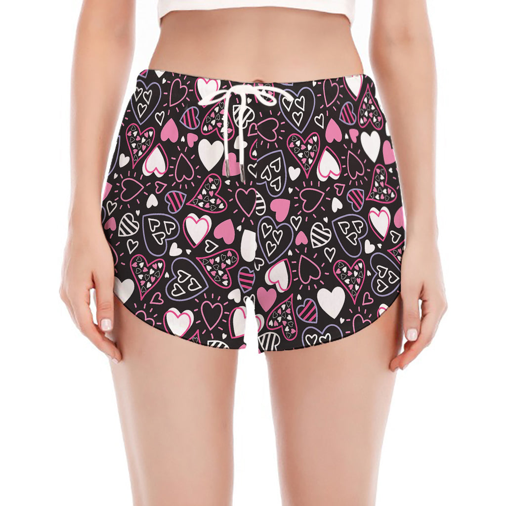Cute Girly Heart Pattern Print Women's Split Running Shorts