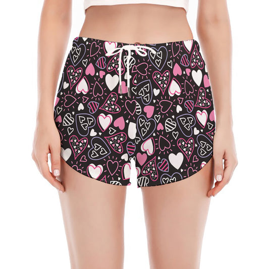 Cute Girly Heart Pattern Print Women's Split Running Shorts