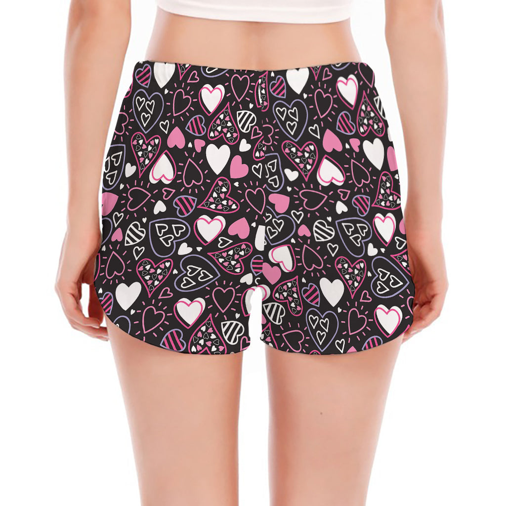 Cute Girly Heart Pattern Print Women's Split Running Shorts