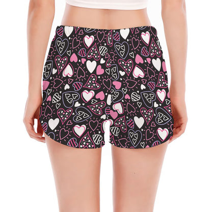 Cute Girly Heart Pattern Print Women's Split Running Shorts