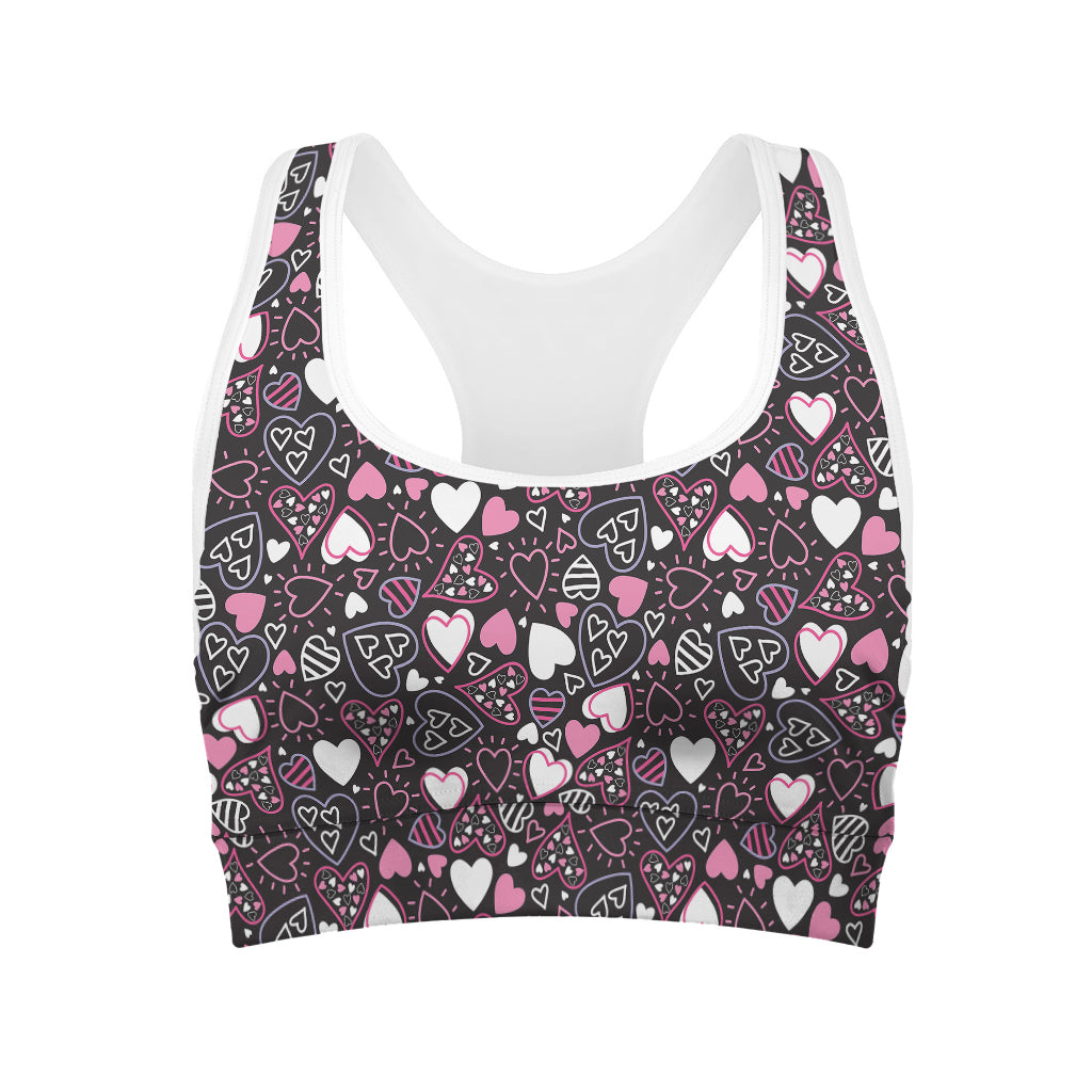 Cute Girly Heart Pattern Print Women's Sports Bra