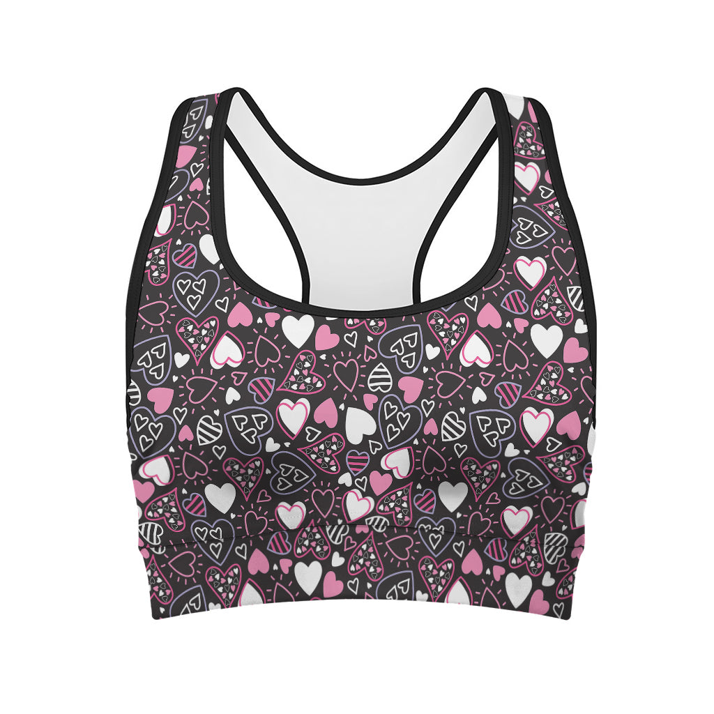 Cute Girly Heart Pattern Print Women's Sports Bra
