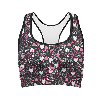 Cute Girly Heart Pattern Print Women's Sports Bra