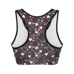 Cute Girly Heart Pattern Print Women's Sports Bra