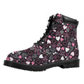 Cute Girly Heart Pattern Print Padded Collar Lace Up Boots