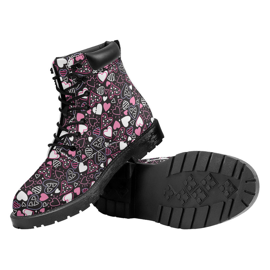 Cute Girly Heart Pattern Print Work Boots