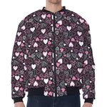 Cute Girly Heart Pattern Print Zip Sleeve Bomber Jacket
