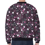 Cute Girly Heart Pattern Print Zip Sleeve Bomber Jacket