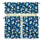 Cute Girly Unicorn Pattern Print 3 Piece Kitchen Curtains
